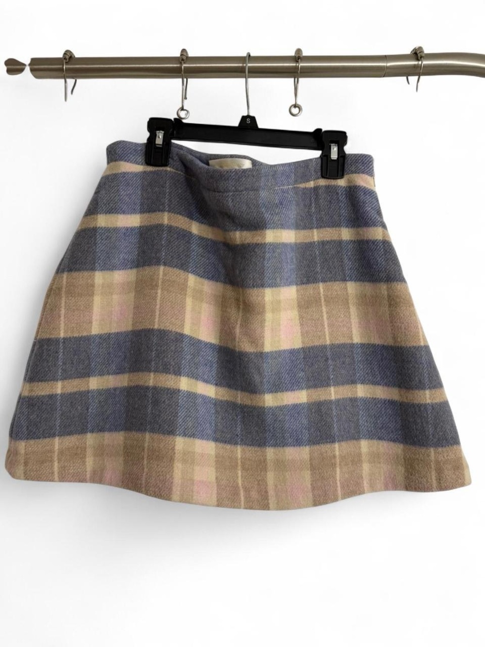 LoveShackFancy Beige, Blue & Pink Plaid Mini Skirt
